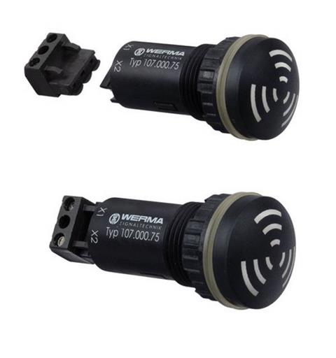 Buzzer 107  12/24vDC/AC Continuous Tone 80dB(A)@10cm IP65 øM22,5 Panel Mount