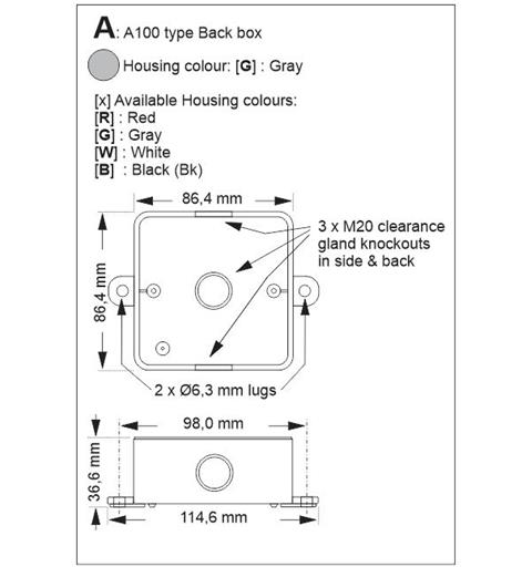Spare Back Box type A100 GREY for L101 & A100, with lugs