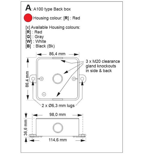Spare Back Box type A100 RED for L101 & A100, with lugs