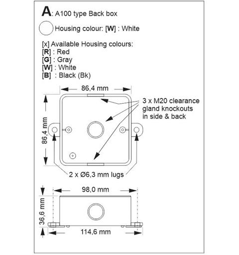 Spare Back Box type A100 WHITE for L101 & A100, with lugs
