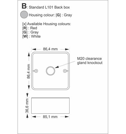 Spare Standard Back Box type L101 GREY for L101 & A100, without lugs