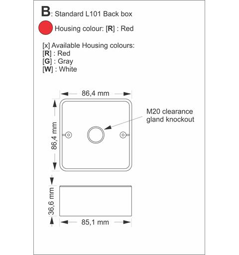 Spare Standard Back Box type L101 RED for L101 & A100, without lugs