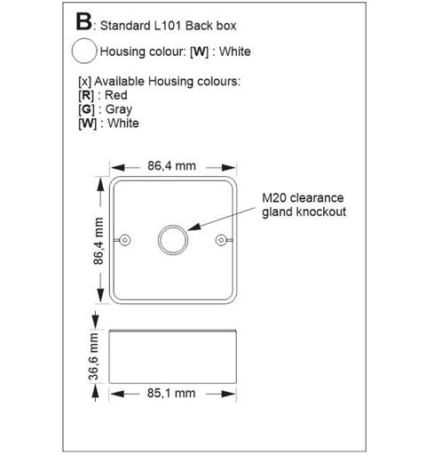 Spare Standard Back Box type L101 WHITE for L101 & A100, without lugs